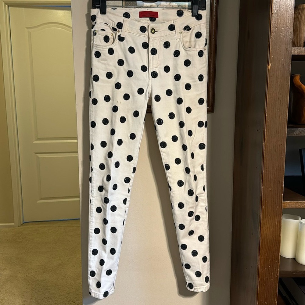 CH Carolina Herrera White/Black Dot embroidered Jeans - Size 2